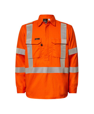 WORKWEAR, SAFETY & CORPORATE CLOTHING SPECIALISTS - Half Placket Shirt HRC2 with 301P YSL 50MM  Tape and gusset Long sleeves