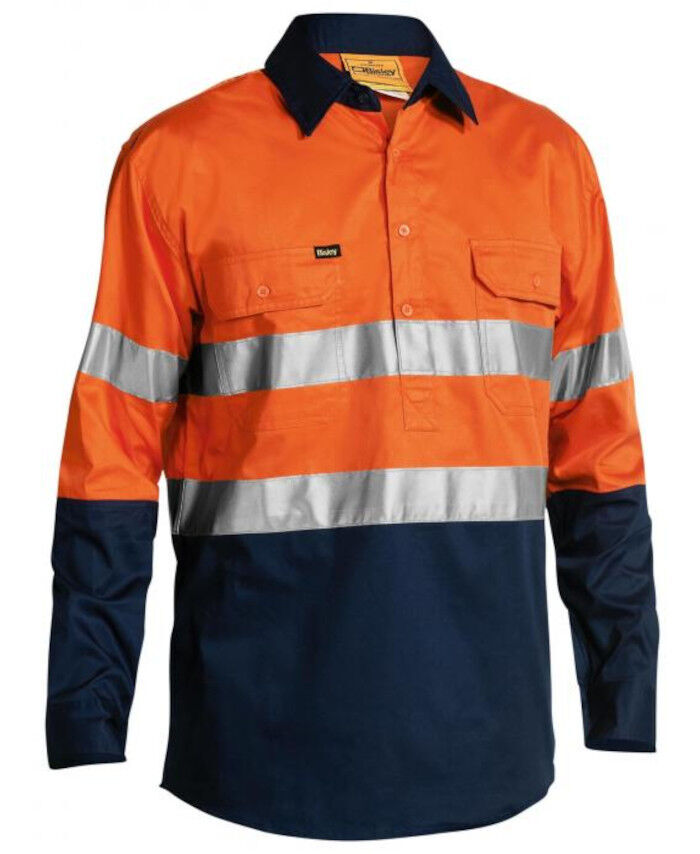 Bisley 3M Taped Closed Front Cool Lightweight Hi Vis Shirt Long