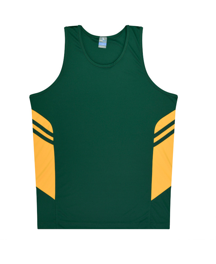 WORKWEAR, SAFETY & CORPORATE CLOTHING SPECIALISTS - Mens Tasman Singlet - Bottle Green / Gold - L