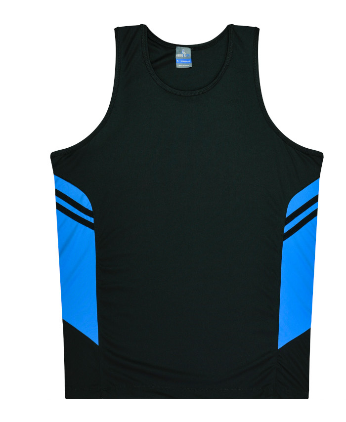 WORKWEAR, SAFETY & CORPORATE CLOTHING SPECIALISTS - Mens Tasman Singlet - Black / Cyan - 5XL