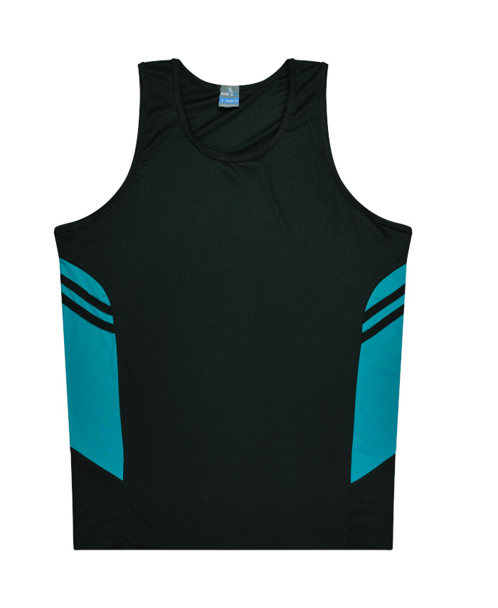 WORKWEAR, SAFETY & CORPORATE CLOTHING SPECIALISTS - Mens Tasman Singlet - Black / Teal - 2XL