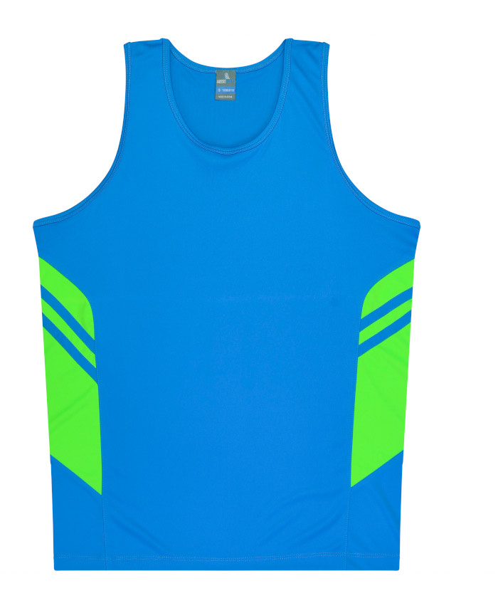 WORKWEAR, SAFETY & CORPORATE CLOTHING SPECIALISTS - Mens Tasman Singlet - Cyan / Neon Green - 3XL