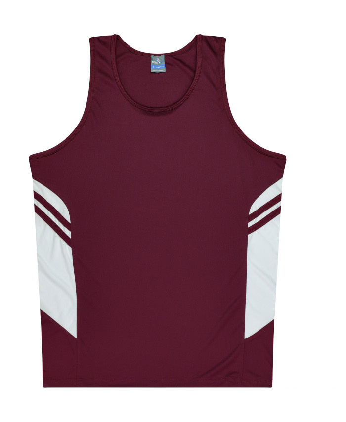 WORKWEAR, SAFETY & CORPORATE CLOTHING SPECIALISTS - Mens Tasman Singlet - Maroon / White - XL