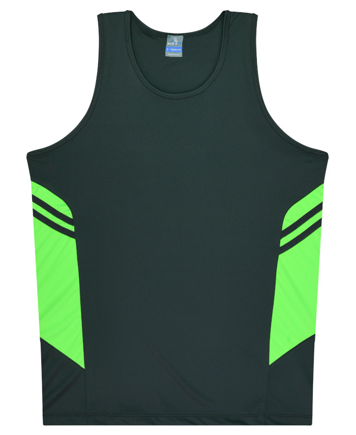 WORKWEAR, SAFETY & CORPORATE CLOTHING SPECIALISTS - Mens Tasman Singlet - Slate / Neon Green - 2XL