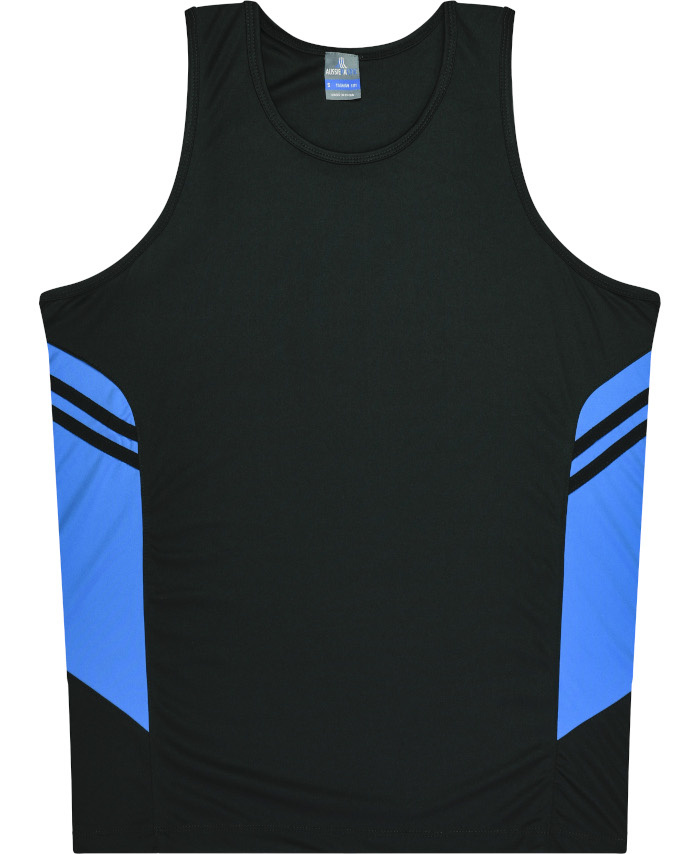 WORKWEAR, SAFETY & CORPORATE CLOTHING SPECIALISTS - Kids Tasman Singlet - Black / Cyan - 10