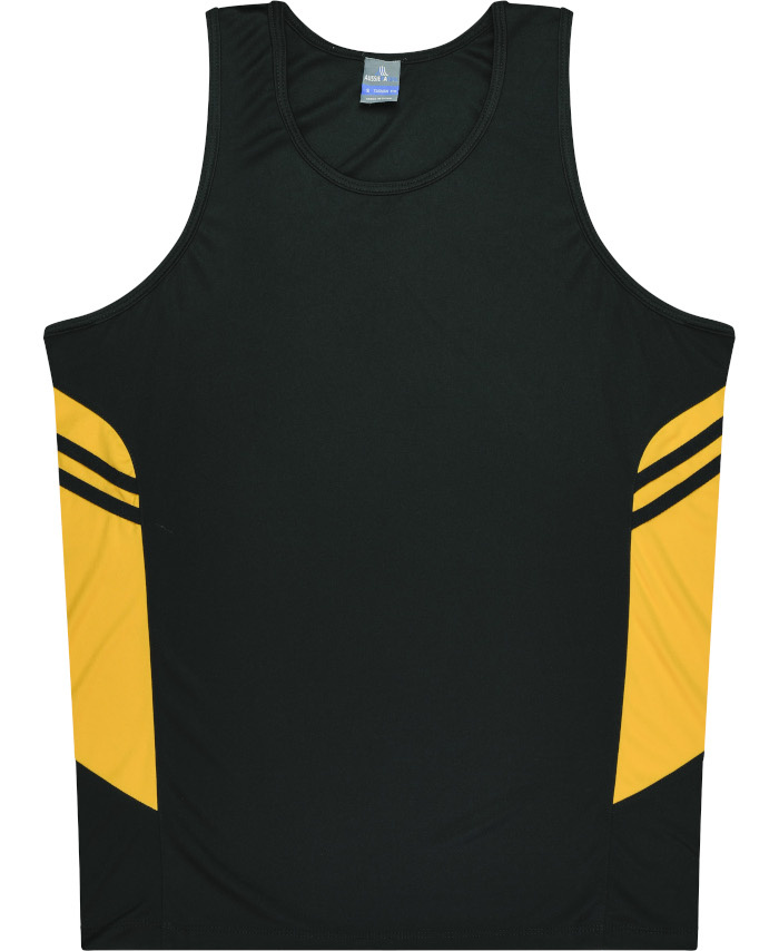 WORKWEAR, SAFETY & CORPORATE CLOTHING SPECIALISTS - Kids Tasman Singlet - Black / Gold - 6