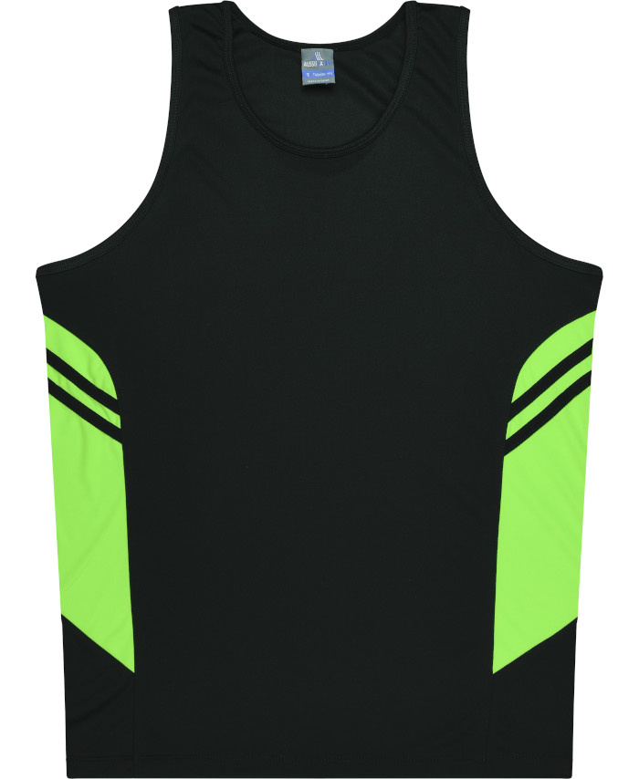 WORKWEAR, SAFETY & CORPORATE CLOTHING SPECIALISTS - Kids Tasman Singlet - Black / Neon Green - 14
