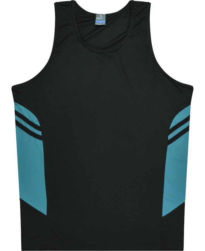 WORKWEAR, SAFETY & CORPORATE CLOTHING SPECIALISTS - Kids Tasman Singlet - Black / Teal - 6