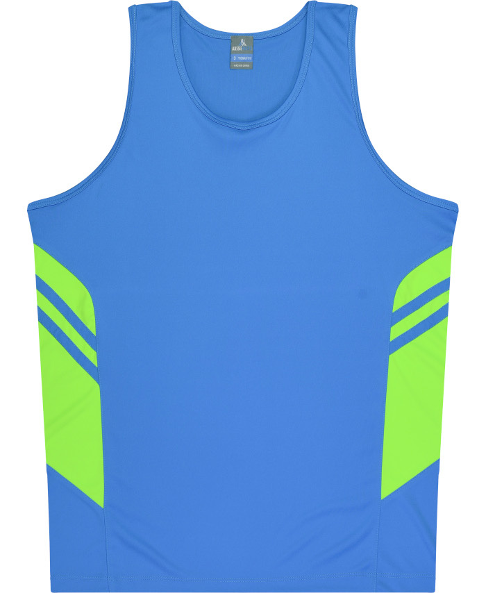 WORKWEAR, SAFETY & CORPORATE CLOTHING SPECIALISTS - Kids Tasman Singlet - Cyan / Neon Green - 10