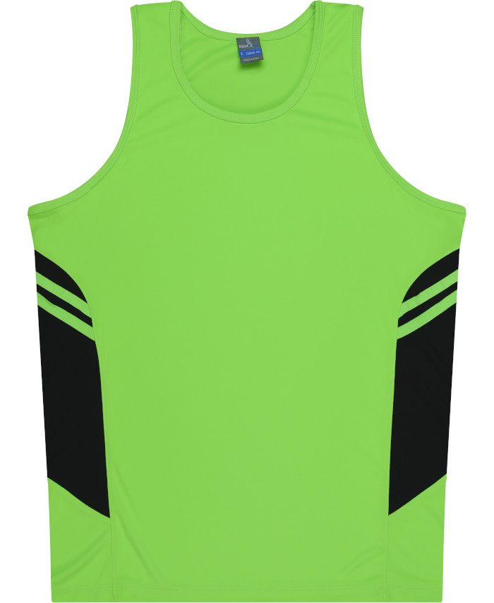 WORKWEAR, SAFETY & CORPORATE CLOTHING SPECIALISTS - Kids Tasman Singlet - Neon Green / Black - 6