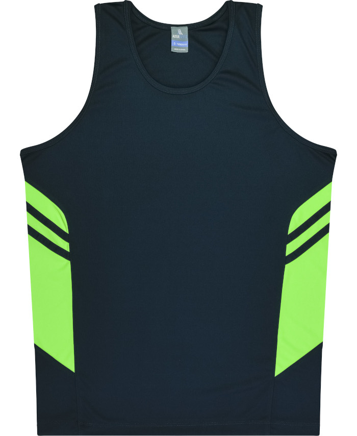 WORKWEAR, SAFETY & CORPORATE CLOTHING SPECIALISTS - Kids Tasman Singlet - Navy / Neon Green - 10