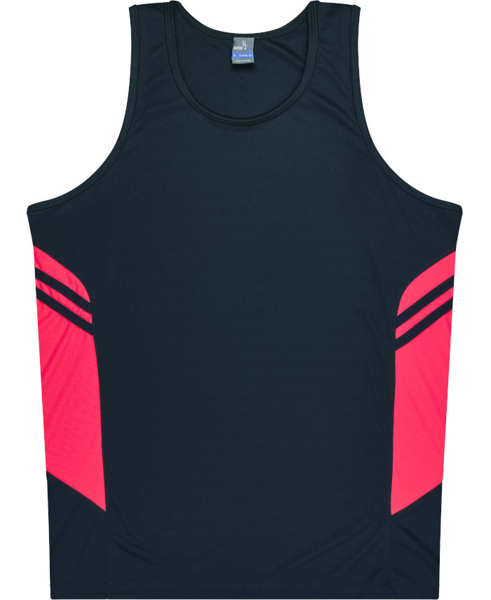WORKWEAR, SAFETY & CORPORATE CLOTHING SPECIALISTS - Kids Tasman Singlet - Navy / Neon Pink - 12