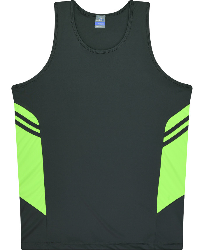 WORKWEAR, SAFETY & CORPORATE CLOTHING SPECIALISTS - Kids Tasman Singlet - Slate / Neon Green - 14