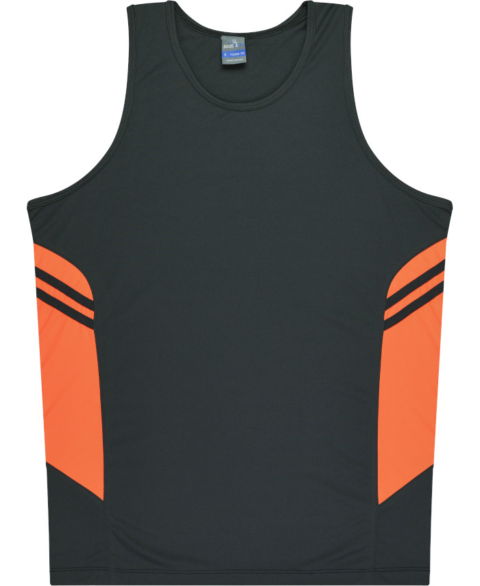 WORKWEAR, SAFETY & CORPORATE CLOTHING SPECIALISTS - Kids Tasman Singlet - Slate / Neon Orange - 6