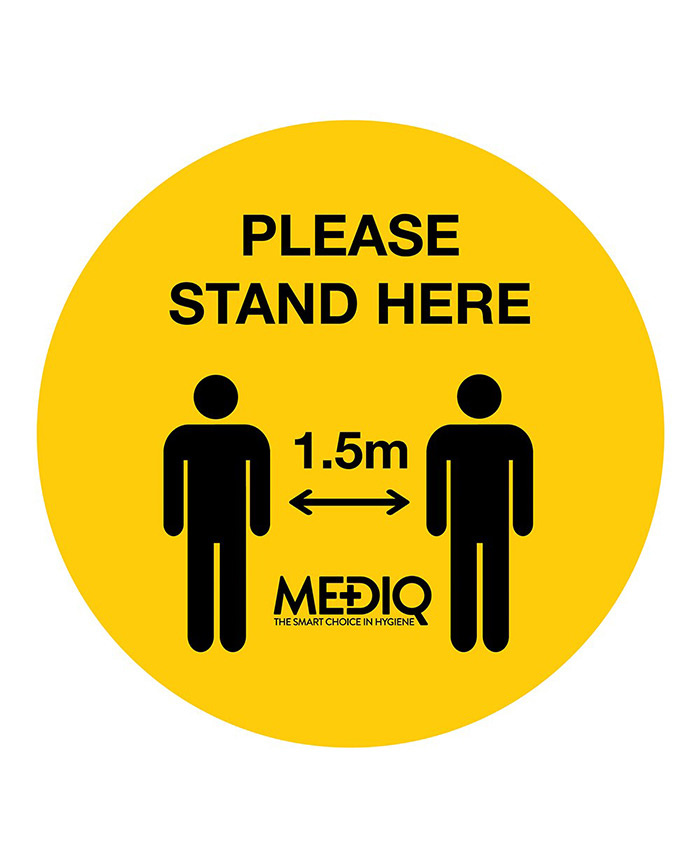 WORKWEAR, SAFETY & CORPORATE CLOTHING SPECIALISTS - DISCONTINUED - Floor Decal Please Stand Here 1.5m Yellow - Pack of 10