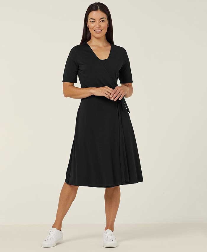 JERSEY WRAP DRESS-Black-XS