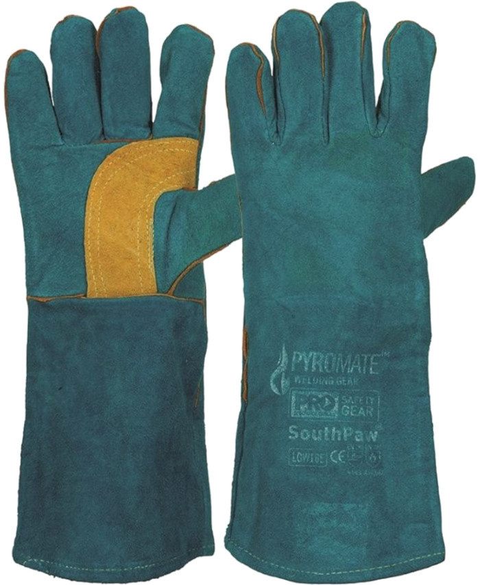 WORKWEAR, SAFETY & CORPORATE CLOTHING SPECIALISTS - Pyromate South Paw Left Hand Pair -Green & Gold Kevlar Glove Green (MOQ 6)