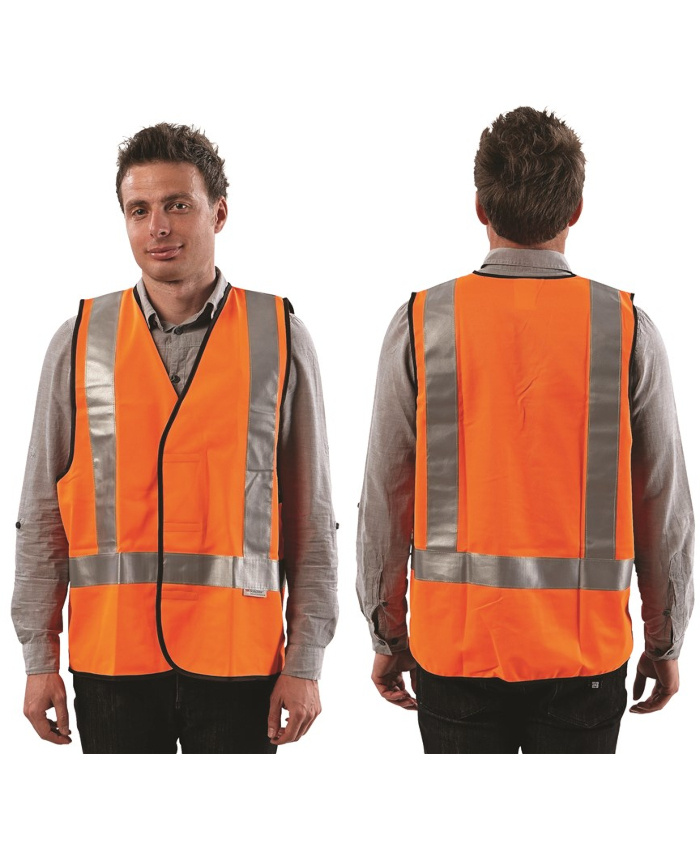 WORKWEAR, SAFETY & CORPORATE CLOTHING SPECIALISTS - Safety Vests - Orange Day / Night Use with H Back pattern Reflective Tape