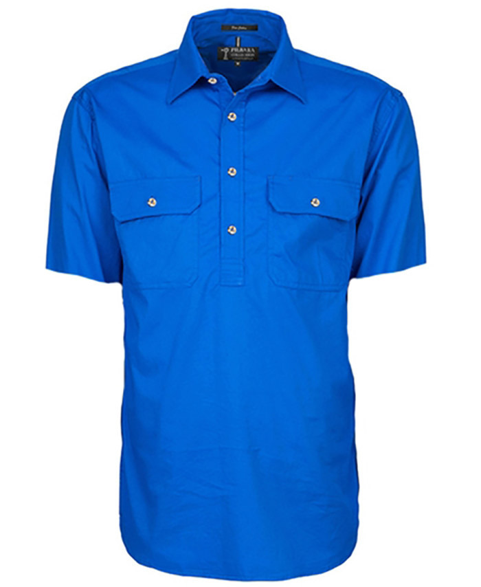 Closed Front Men's Pilbara Shirt - Short Sleeve - Cobalt - 4XL