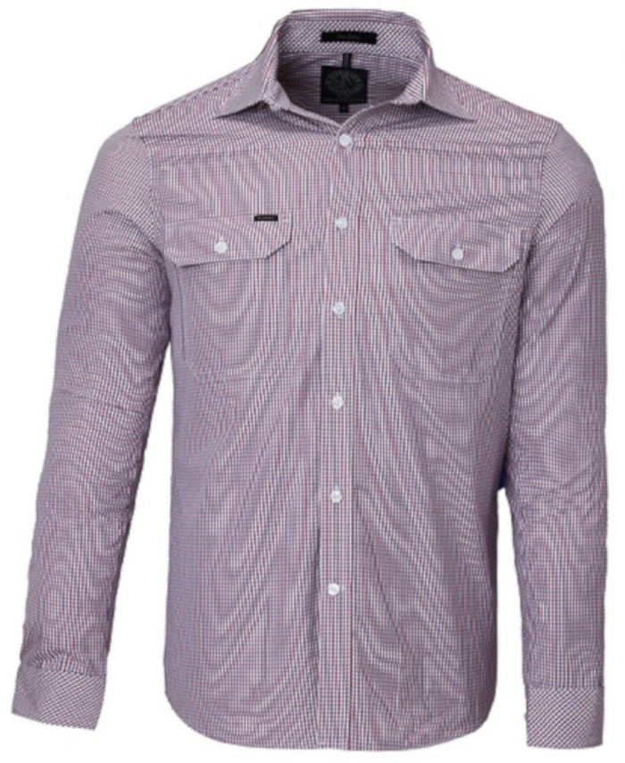 WORKWEAR, SAFETY & CORPORATE CLOTHING SPECIALISTS - Pilbara Men's Long Sleeve Shirt - Double Pockets - Red / Navy / White