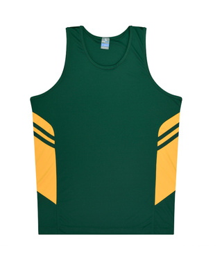 WORKWEAR, SAFETY & CORPORATE CLOTHING SPECIALISTS - Mens Tasman Singlet - Bottle Green / Gold - S