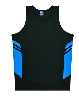 WORKWEAR, SAFETY & CORPORATE CLOTHING SPECIALISTS - Mens Tasman Singlet - Black / Cyan - S