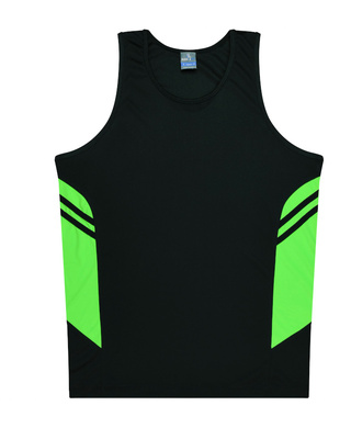 WORKWEAR, SAFETY & CORPORATE CLOTHING SPECIALISTS - Mens Tasman Singlet - Black / Neon Green - L