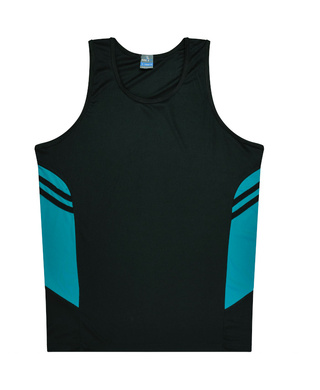 WORKWEAR, SAFETY & CORPORATE CLOTHING SPECIALISTS - Mens Tasman Singlet - Black / Teal - 2XL