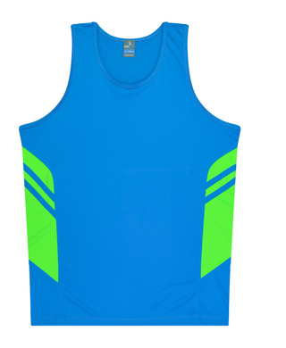 WORKWEAR, SAFETY & CORPORATE CLOTHING SPECIALISTS - Mens Tasman Singlet - Cyan / Neon Green - S