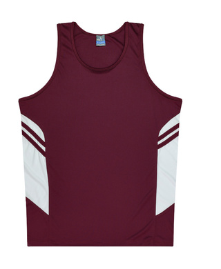 WORKWEAR, SAFETY & CORPORATE CLOTHING SPECIALISTS - Mens Tasman Singlet - Maroon / White - L