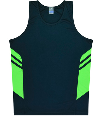 WORKWEAR, SAFETY & CORPORATE CLOTHING SPECIALISTS - Mens Tasman Singlet - Navy / Neon Green - S