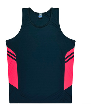 WORKWEAR, SAFETY & CORPORATE CLOTHING SPECIALISTS - Mens Tasman Singlet - Navy / Neon Pink - L