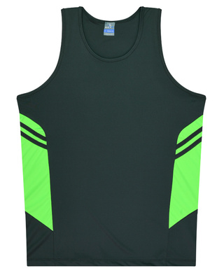 WORKWEAR, SAFETY & CORPORATE CLOTHING SPECIALISTS - Mens Tasman Singlet - Slate / Neon Green - L