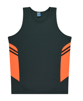 WORKWEAR, SAFETY & CORPORATE CLOTHING SPECIALISTS - Mens Tasman Singlet - Slate / Neon Orange - XL
