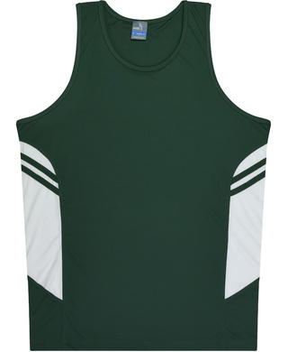 WORKWEAR, SAFETY & CORPORATE CLOTHING SPECIALISTS - Kids Tasman Singlet - Bottle Green / White - 4