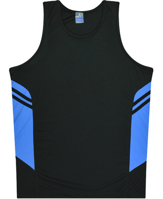 WORKWEAR, SAFETY & CORPORATE CLOTHING SPECIALISTS - Kids Tasman Singlet - Black / Cyan - 4