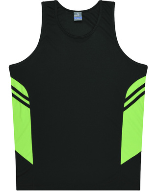 WORKWEAR, SAFETY & CORPORATE CLOTHING SPECIALISTS - Kids Tasman Singlet - Black / Neon Green - 6