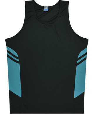 WORKWEAR, SAFETY & CORPORATE CLOTHING SPECIALISTS - Kids Tasman Singlet - Black / Teal - 4