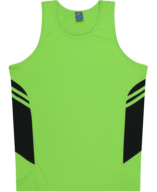 WORKWEAR, SAFETY & CORPORATE CLOTHING SPECIALISTS - Kids Tasman Singlet - Neon Green / Black - 4