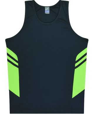 WORKWEAR, SAFETY & CORPORATE CLOTHING SPECIALISTS - Kids Tasman Singlet - Navy / Neon Green - 14