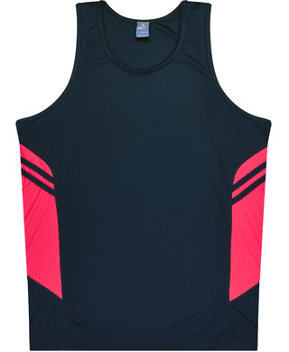 WORKWEAR, SAFETY & CORPORATE CLOTHING SPECIALISTS - Kids Tasman Singlet - Navy / Neon Pink - 14