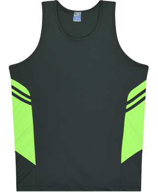 WORKWEAR, SAFETY & CORPORATE CLOTHING SPECIALISTS - Kids Tasman Singlet - Slate / Neon Green - 14
