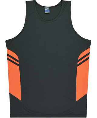 WORKWEAR, SAFETY & CORPORATE CLOTHING SPECIALISTS - Kids Tasman Singlet - Slate / Neon Orange - 14