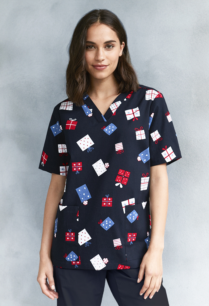 WORKWEAR, SAFETY & CORPORATE CLOTHING SPECIALISTS - Womens Christmas S/S V-Neck Scrub Top