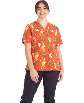 WORKWEAR, SAFETY & CORPORATE CLOTHING SPECIALISTS - Ladies S/S Xmas Scrub Top