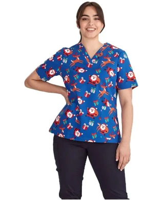 WORKWEAR, SAFETY & CORPORATE CLOTHING SPECIALISTS - Ladies Short Sleeve Christmas Scrub Top