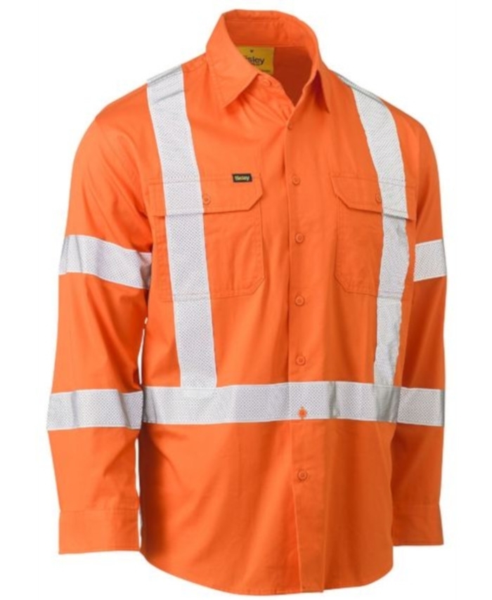 WORKWEAR, SAFETY & CORPORATE CLOTHING SPECIALISTS - Taped X-Back Biomotion Cool Lightweight Hi Vis Drill Shirt - Long Sleeve
