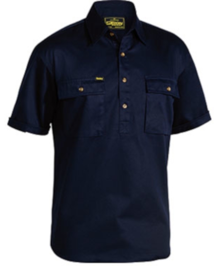 WORKWEAR, SAFETY & CORPORATE CLOTHING SPECIALISTS - Closed Front Cotton Drill Shirt - Short Sleeve