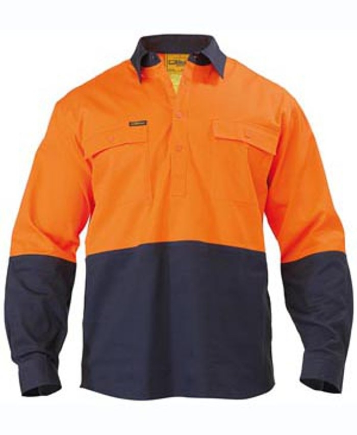 WORKWEAR, SAFETY & CORPORATE CLOTHING SPECIALISTS - CLOSED FRONT HI VIS DRILL SHIRT - LONG SLEEVE
