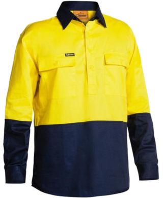 WORKWEAR, SAFETY & CORPORATE CLOTHING SPECIALISTS - CLOSED FRONT HI VIS DRILL SHIRT - LONG SLEEVE